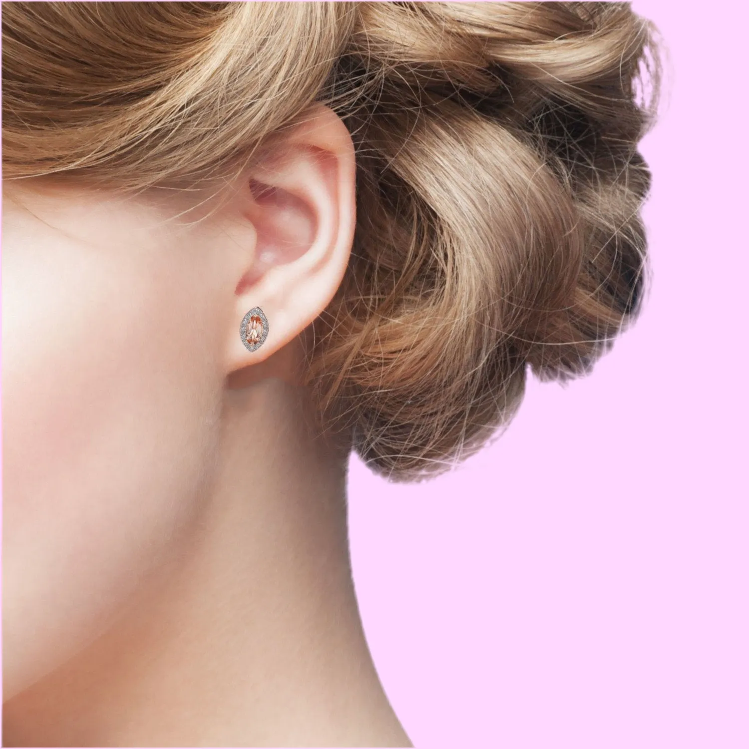 2.00 CTTW Marquis Cut Morganite Studs in 14K Rose Gold