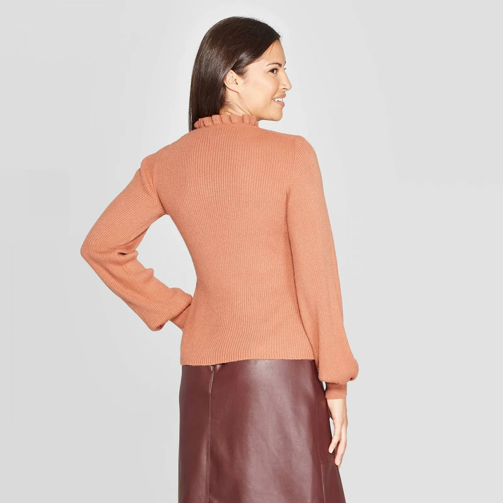 A New Day Women's Long Sleeve Frill Neck Ribbed Pullover Sweater