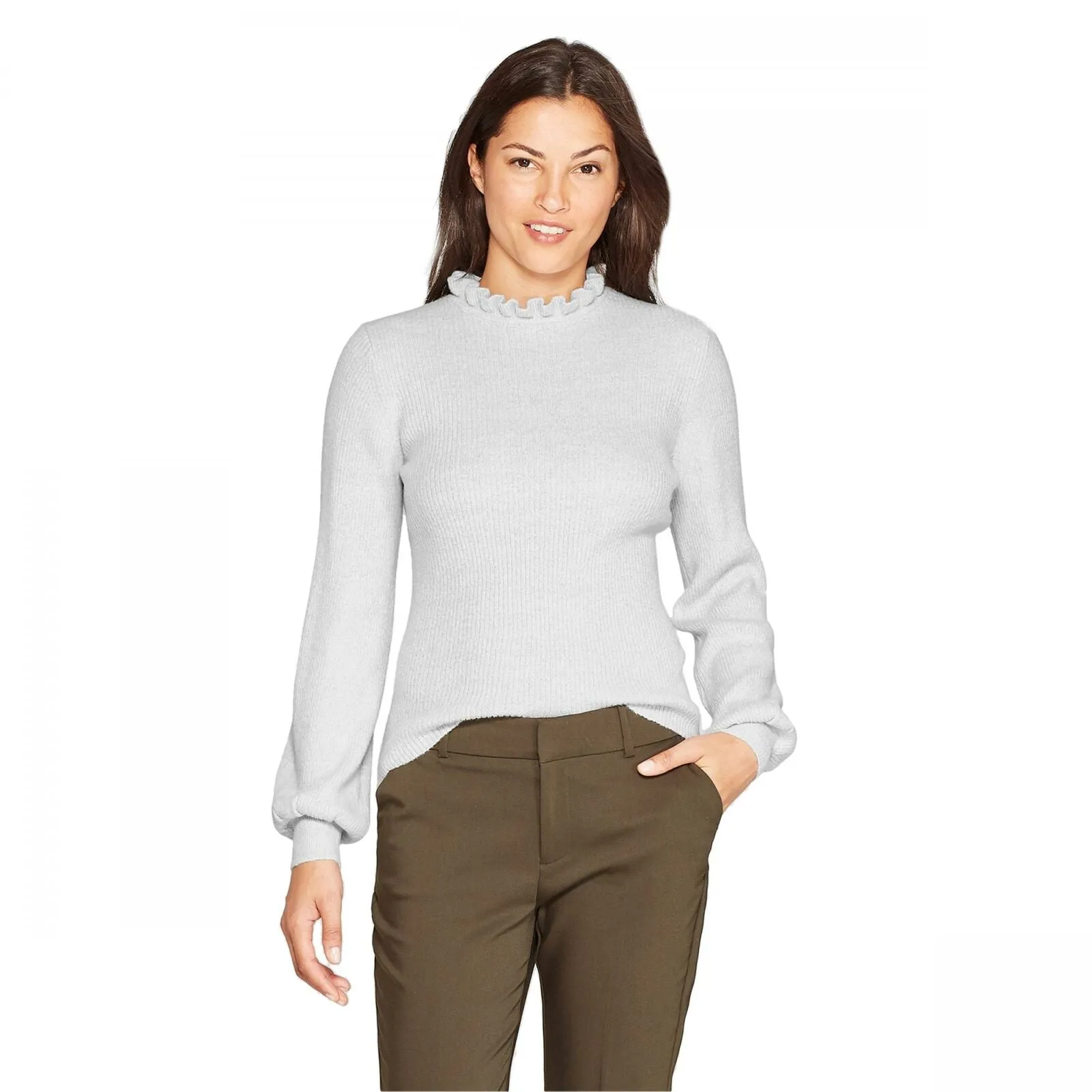 A New Day Women's Long Sleeve Frill Neck Ribbed Pullover Sweater