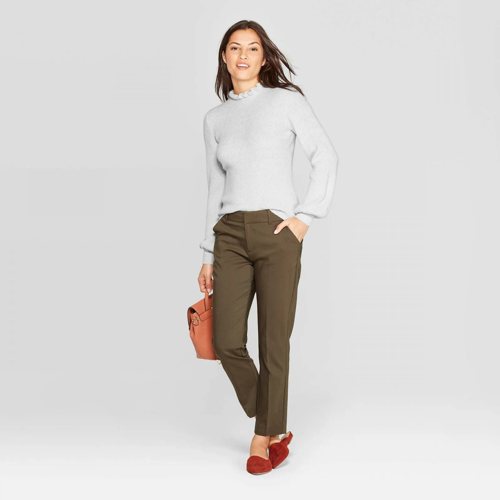 A New Day Women's Long Sleeve Frill Neck Ribbed Pullover Sweater