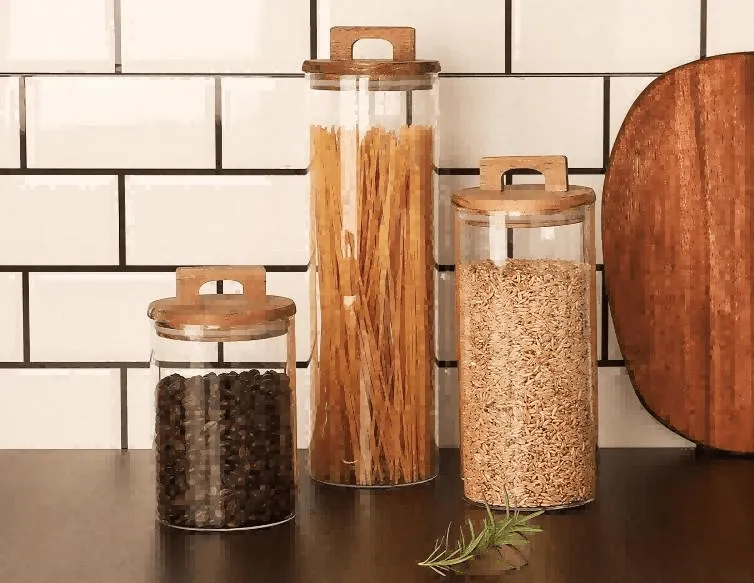 Acacia Wood Glass Storage Jar