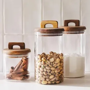 Acacia Wood Glass Storage Jar