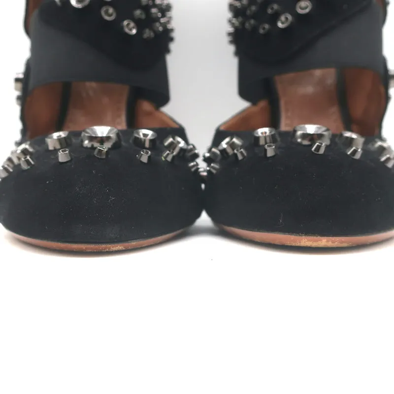 Alaia Cutout Booties Black Studded Suede Size 39 High Heel Ankle Boots