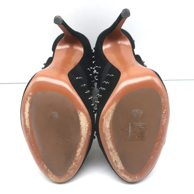 Alaia Cutout Booties Black Studded Suede Size 39 High Heel Ankle Boots