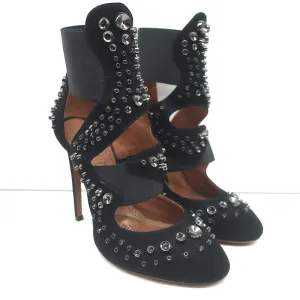 Alaia Cutout Booties Black Studded Suede Size 39 High Heel Ankle Boots