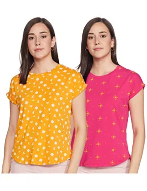 Amazon Brand - Myx Women's Loose T-Shirt (PAG 103_Mustard and Rasperry XXX-Large)