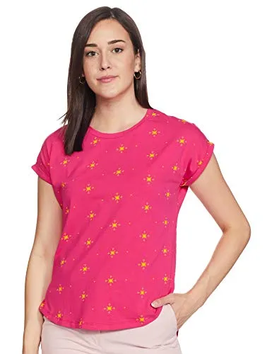 Amazon Brand - Myx Women's Loose T-Shirt (PAG 103_Mustard and Rasperry XXX-Large)