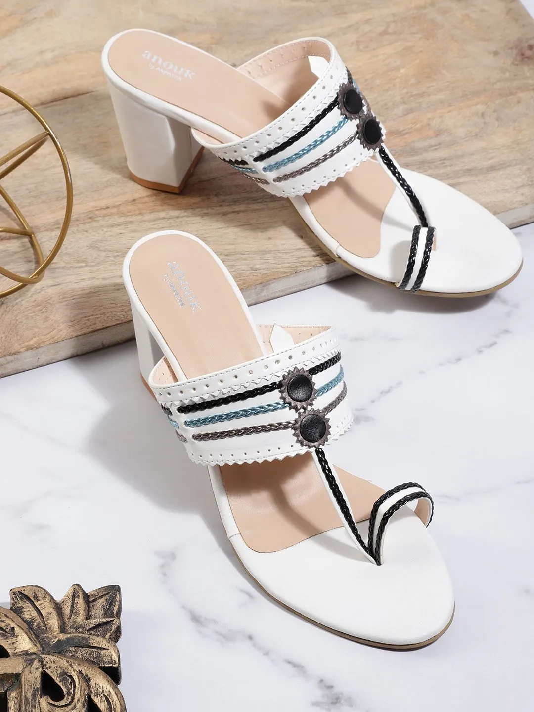 Anouk Woven Striped Ethnic Block Heels