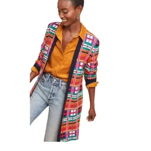 Anthropologie MOTH Long Cardigan Sweater Women’s Sz XS Willingston Plaid Belted