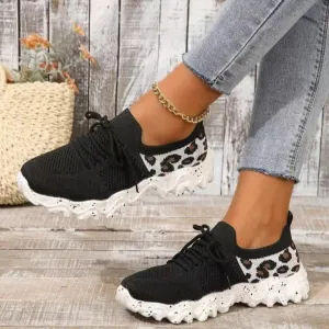 Athletic Shoes - Leopard Mesh Round Toe Athletic