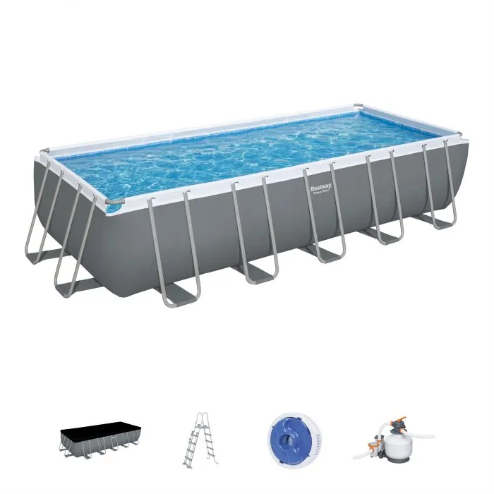 Bestway 21' X 9' X 52"/6.40M X 2.74M X 1.32M Rectangular Pool Set (Contents:Pool, Sand Filter Pump(220-240V), Ladder, Cover, ChemConnect Dispenser)