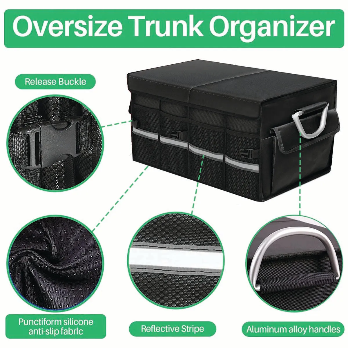 Big Trunk Organizer, Cargo Organizer SUV Trunk Storage Waterproof Collapsible Durable Multi Compartments MY12994