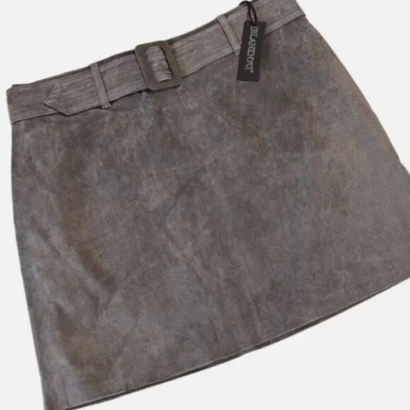 BLANK NYC Belted Genuine Suede Leather Mini Skirt High Altitude