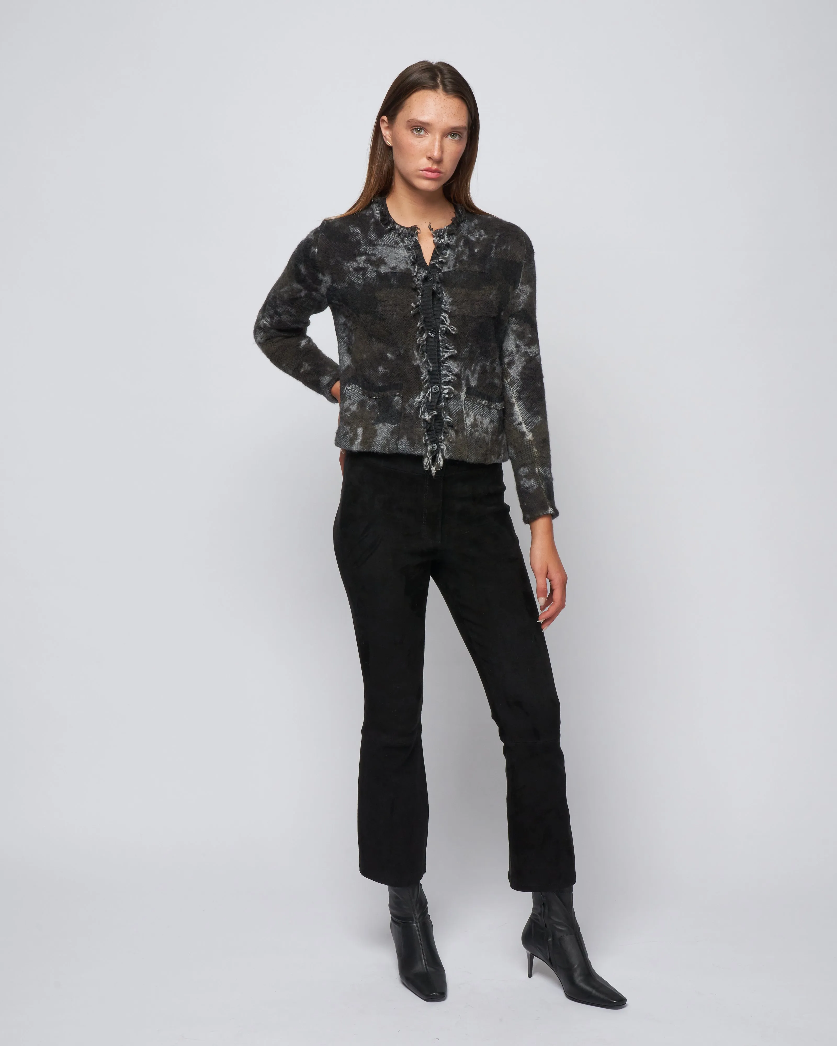 boreal jacquard round neck jacket - mushroom