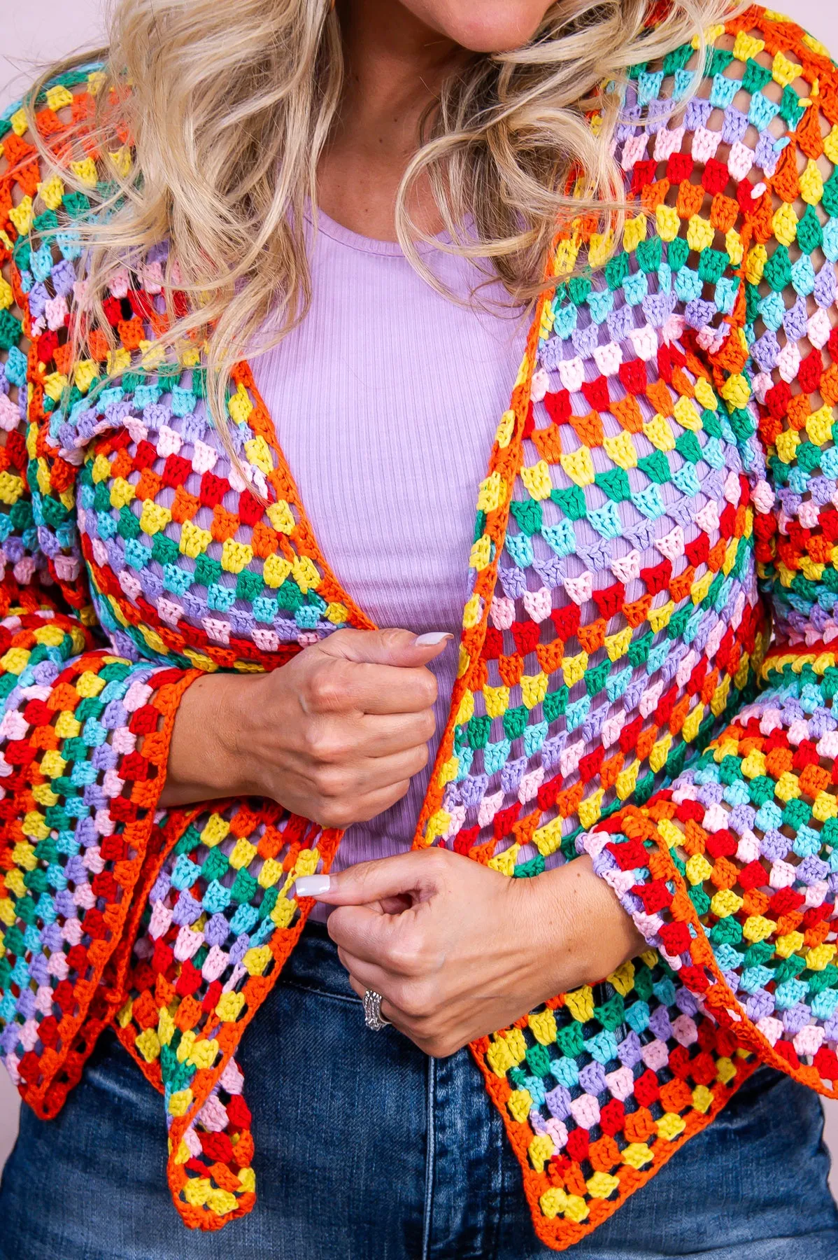 Breezy Days Orange/Multi Color Knitted Mesh Kimono - O5486OR