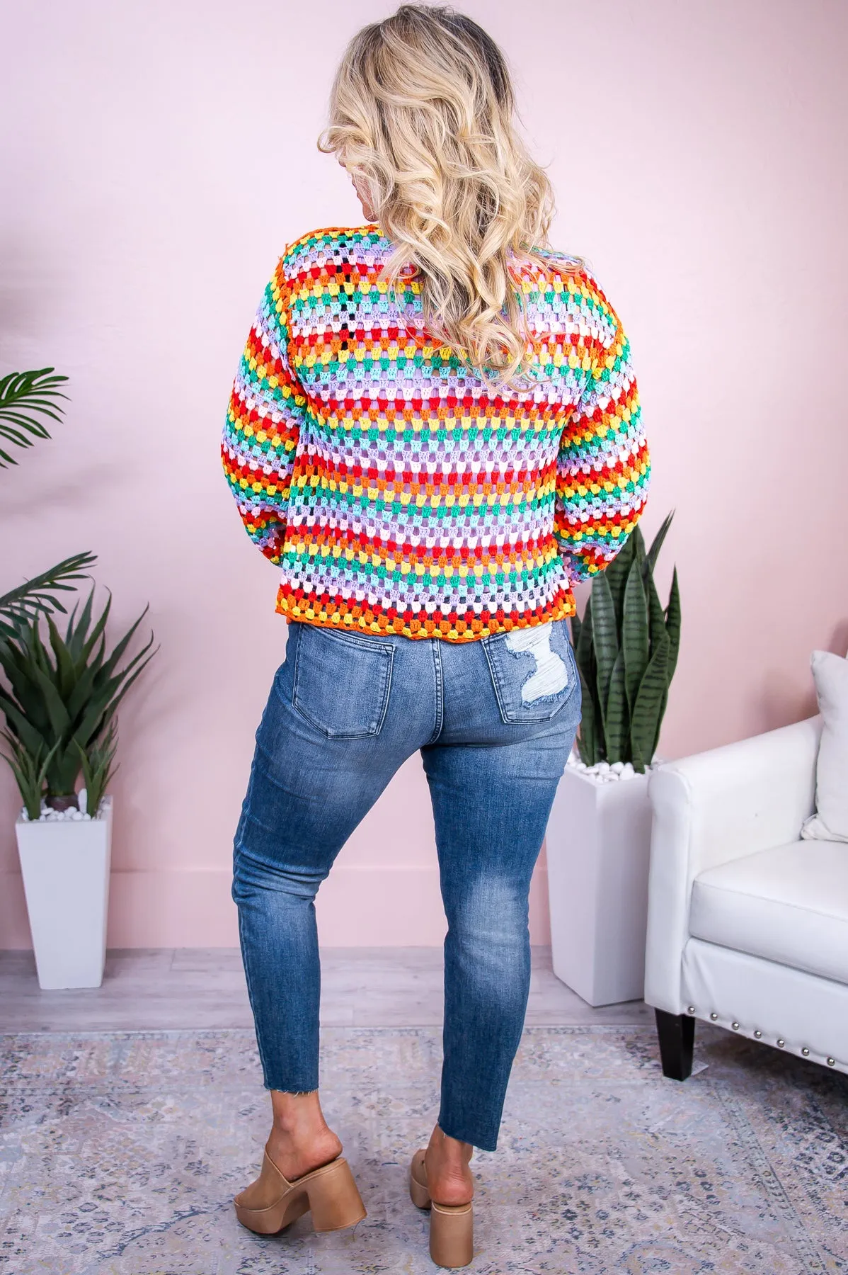 Breezy Days Orange/Multi Color Knitted Mesh Kimono - O5486OR