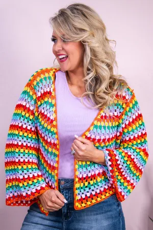 Breezy Days Orange/Multi Color Knitted Mesh Kimono - O5486OR