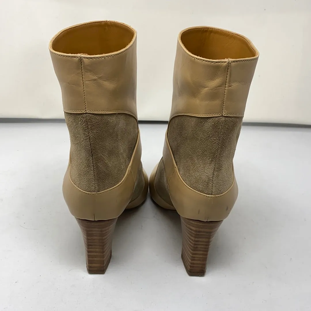 Chloe Beige Leather Bootie with Suede and Wooden Heel Bootie
