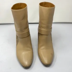 Chloe Beige Leather Bootie with Suede and Wooden Heel Bootie