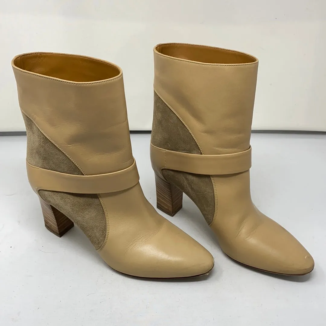Chloe Beige Leather Bootie with Suede and Wooden Heel Bootie