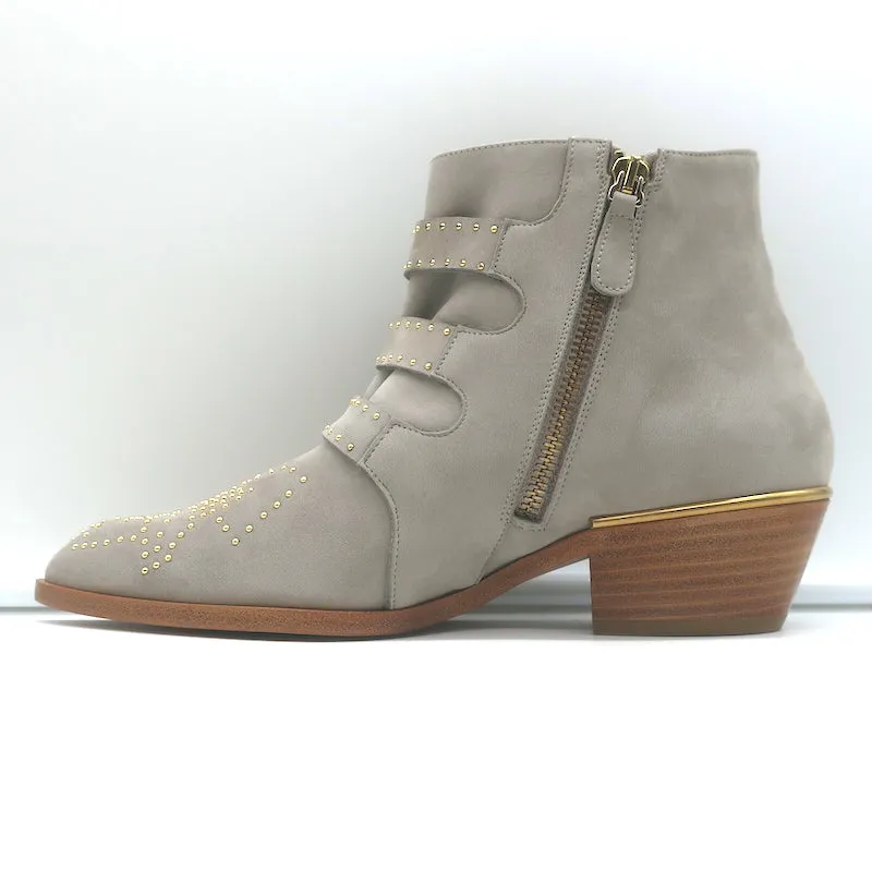 Chloe Susanna Studded Ankle Boots Ash Gray Suede Size 36 Buckle Booties NEW