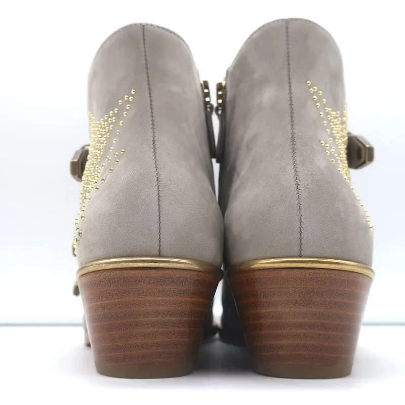 Chloe Susanna Studded Ankle Boots Ash Gray Suede Size 36 Buckle Booties NEW