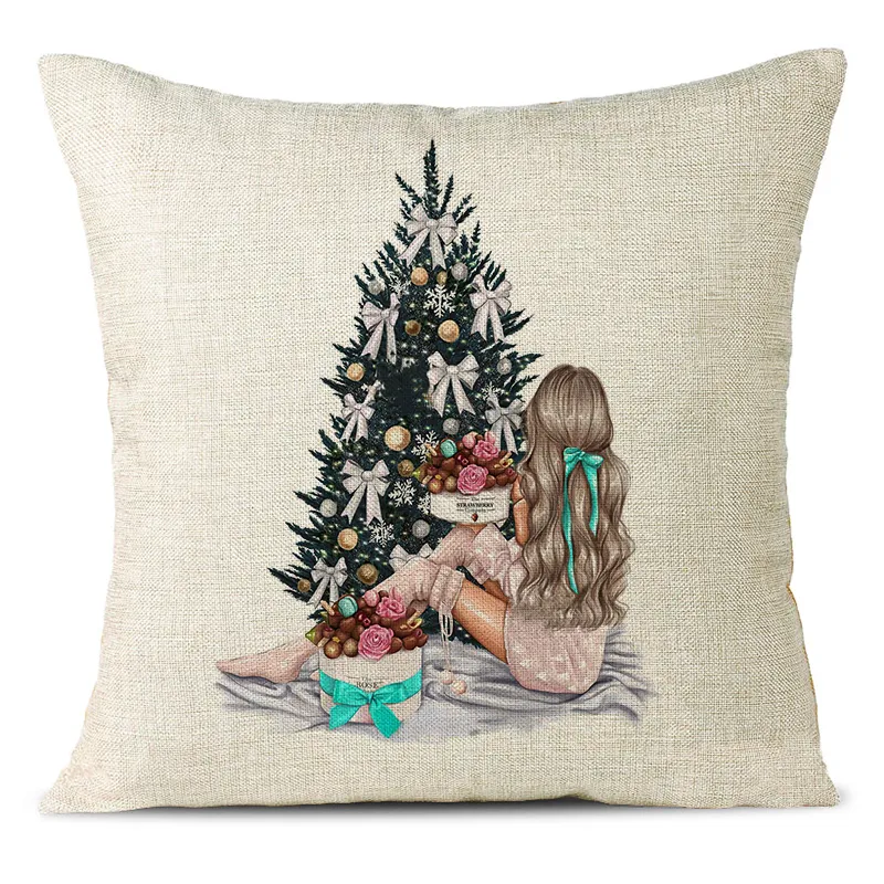 Christmas Themed Linen Pillowcase