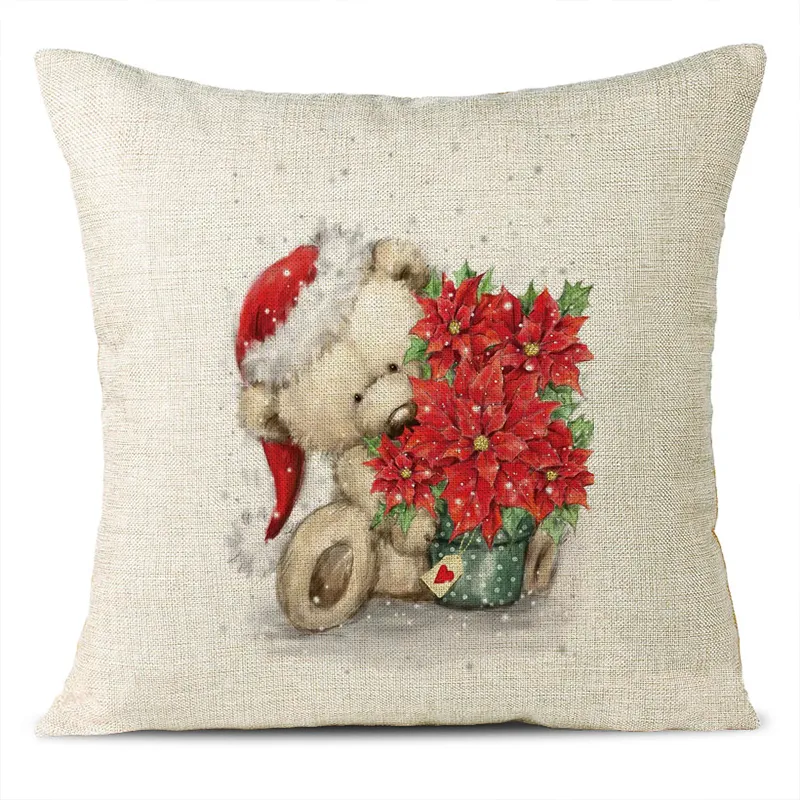 Christmas Themed Linen Pillowcase