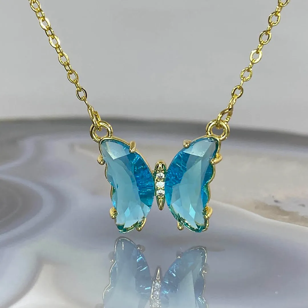 Combo Of 2 Green Blue Crystal Butterfly Pendant