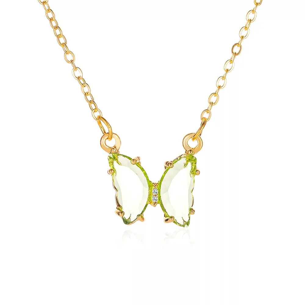 Combo Of 2 Green Blue Crystal Butterfly Pendant