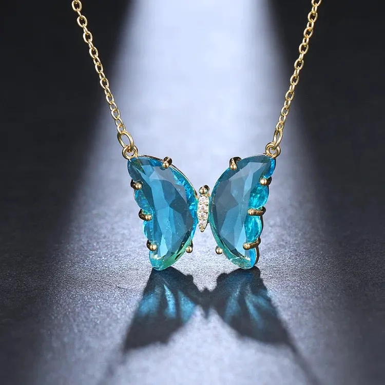 Combo Of 2 Green Blue Crystal Butterfly Pendant