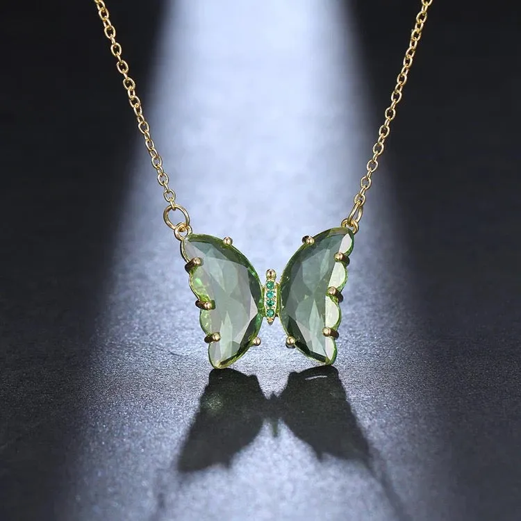 Combo Of 2 Green Blue Crystal Butterfly Pendant