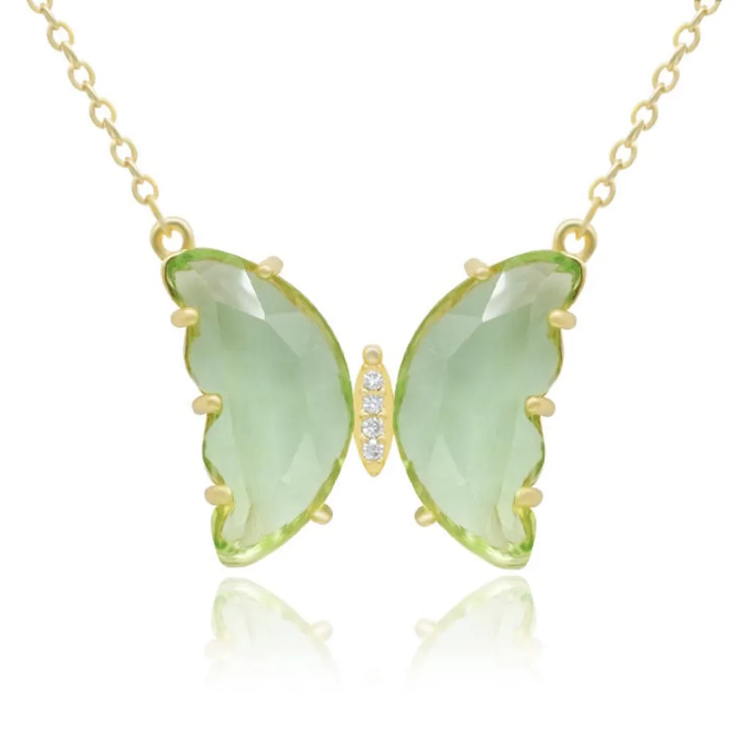 Combo Of 2 Green Blue Crystal Butterfly Pendant
