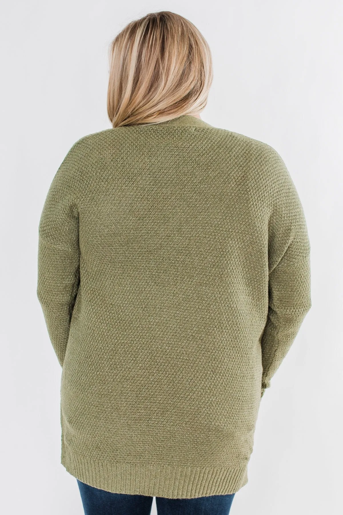 Cozy As Can Be Long Knitted Cardigan- Olive