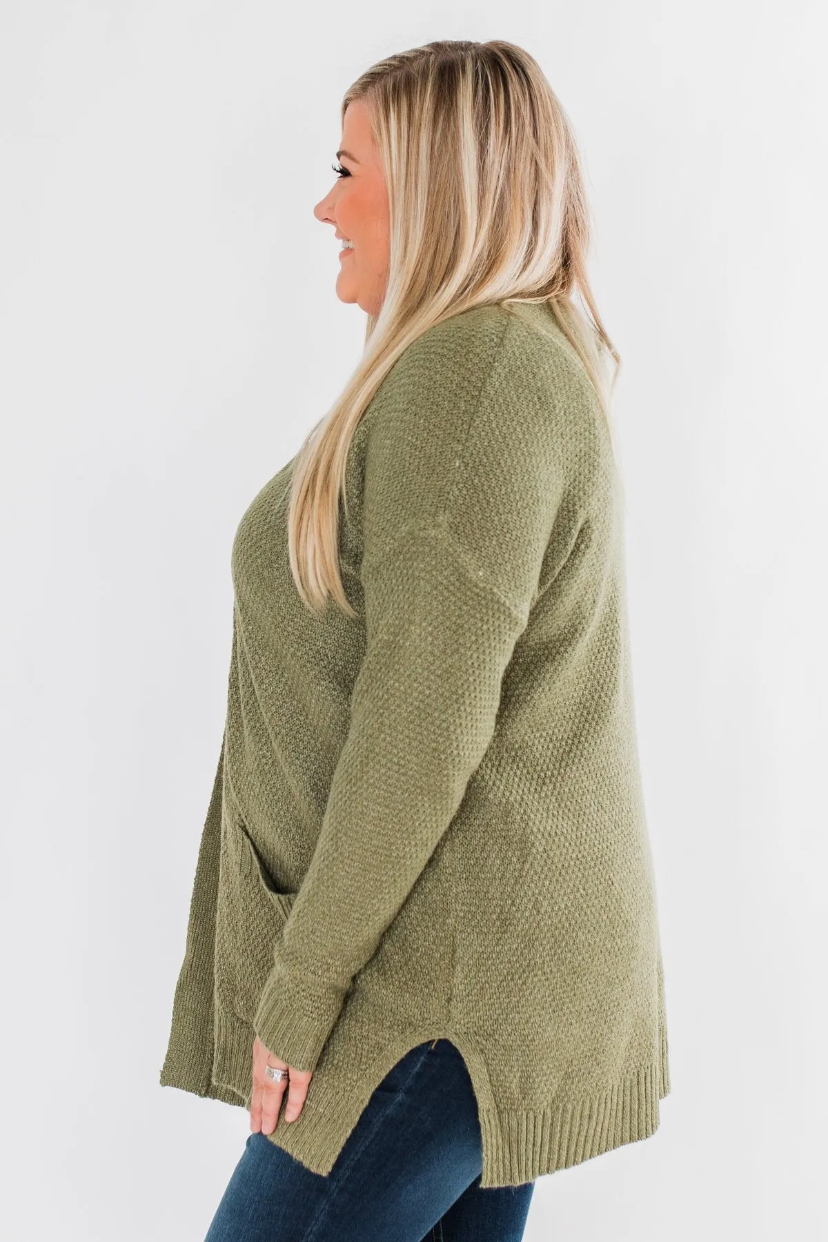 Cozy As Can Be Long Knitted Cardigan- Olive