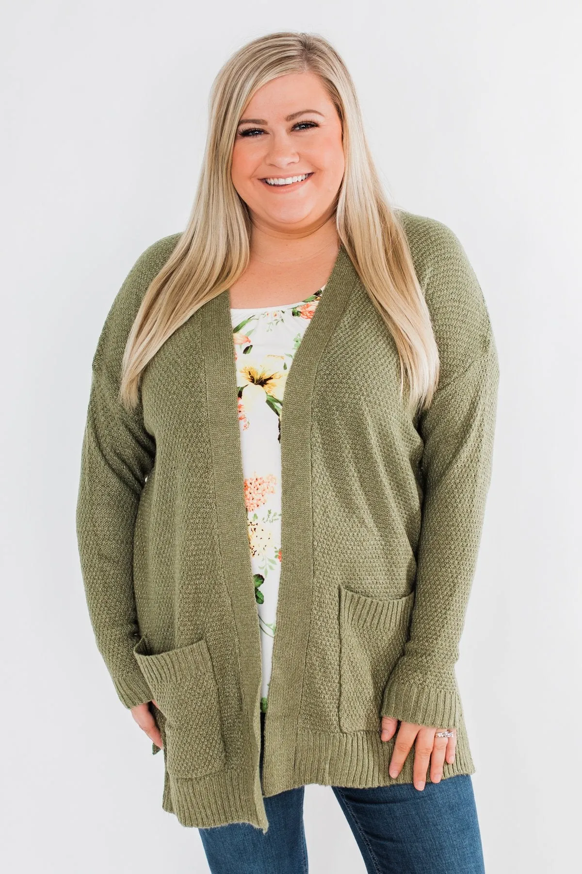 Cozy As Can Be Long Knitted Cardigan- Olive