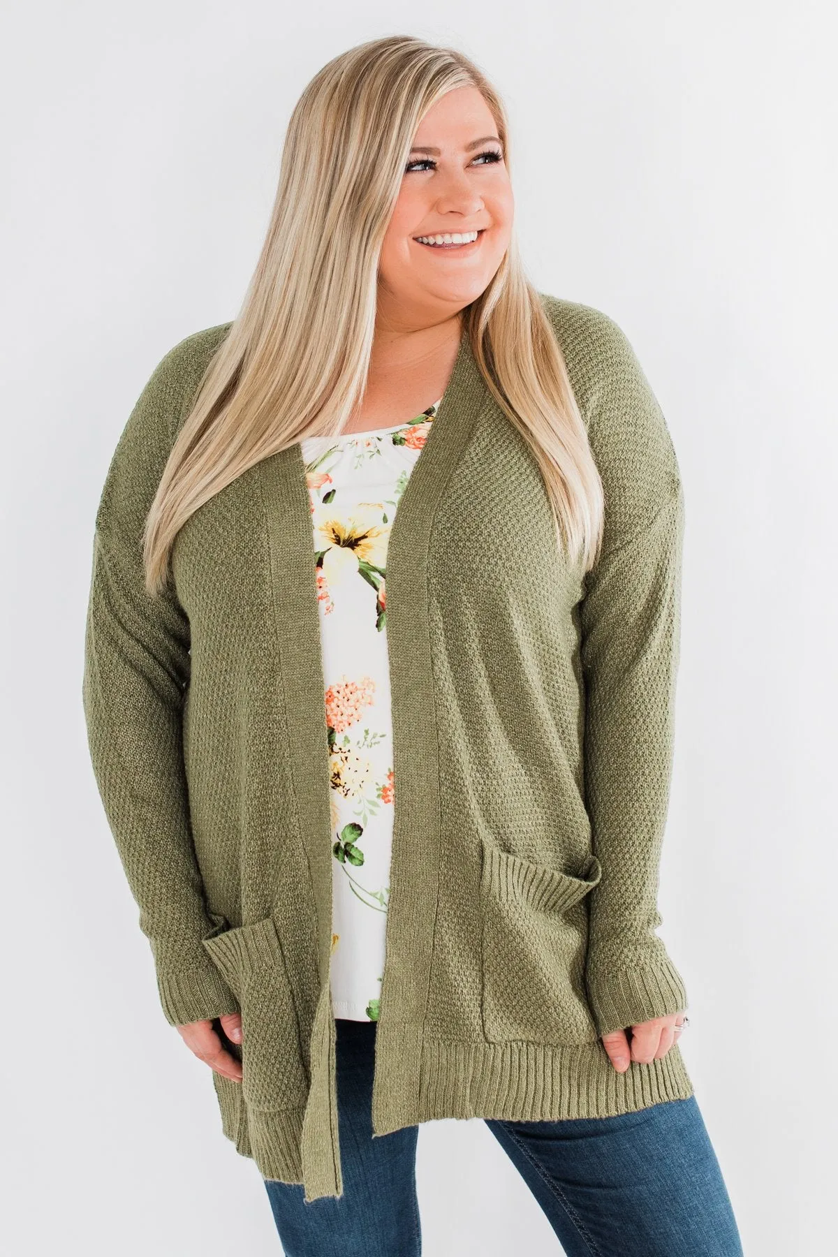 Cozy As Can Be Long Knitted Cardigan- Olive