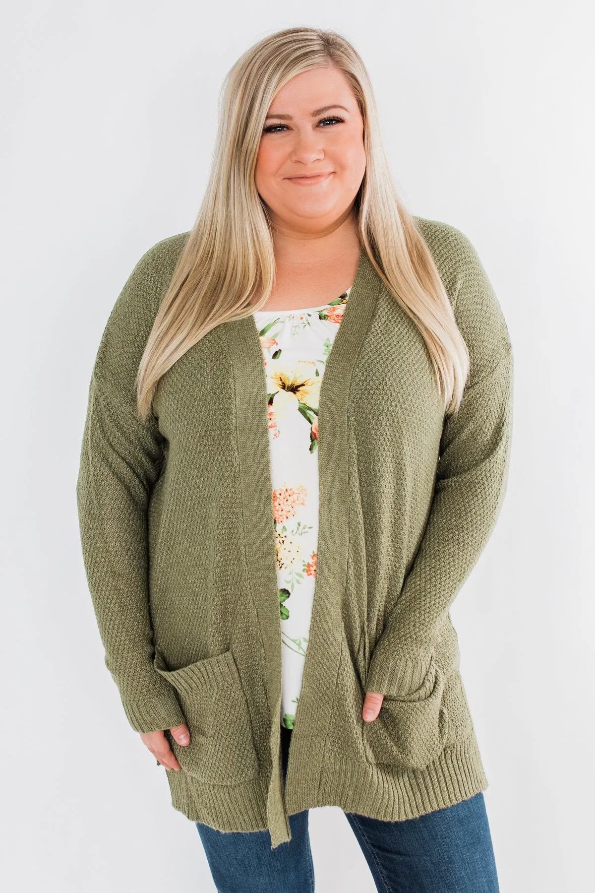 Cozy As Can Be Long Knitted Cardigan- Olive