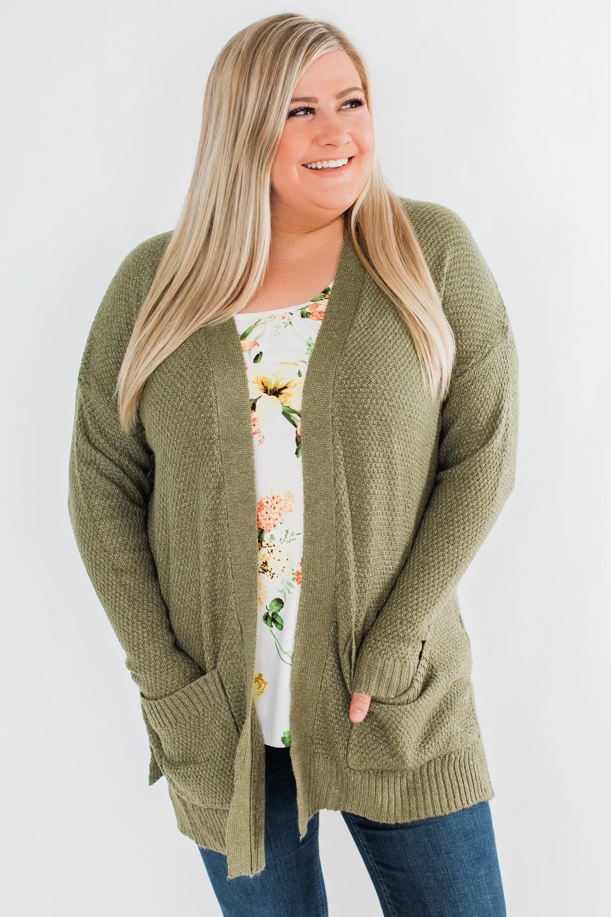 Cozy As Can Be Long Knitted Cardigan- Olive