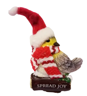 Cozy Bird with Red Scarf and Santa Hat Ornament 3"-Spread Joy