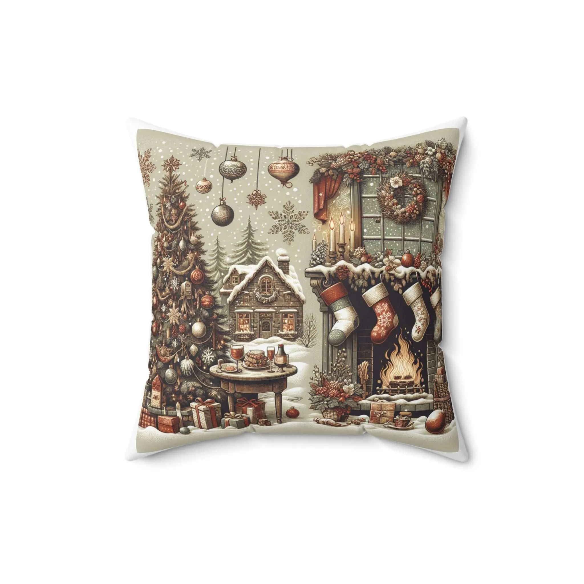 cozy christmas living room pillow - spun polyester square cushion foam