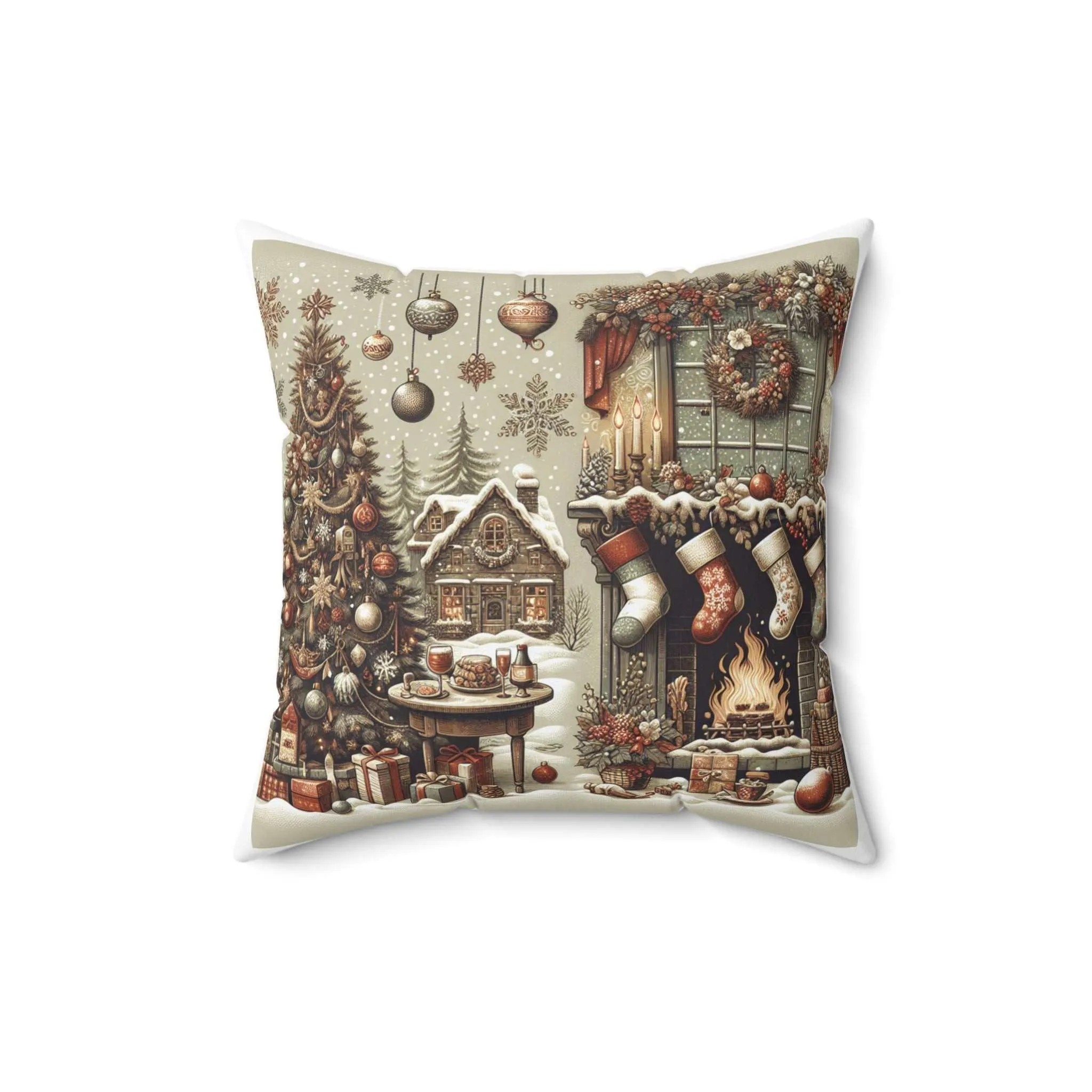 cozy christmas living room pillow - spun polyester square cushion foam