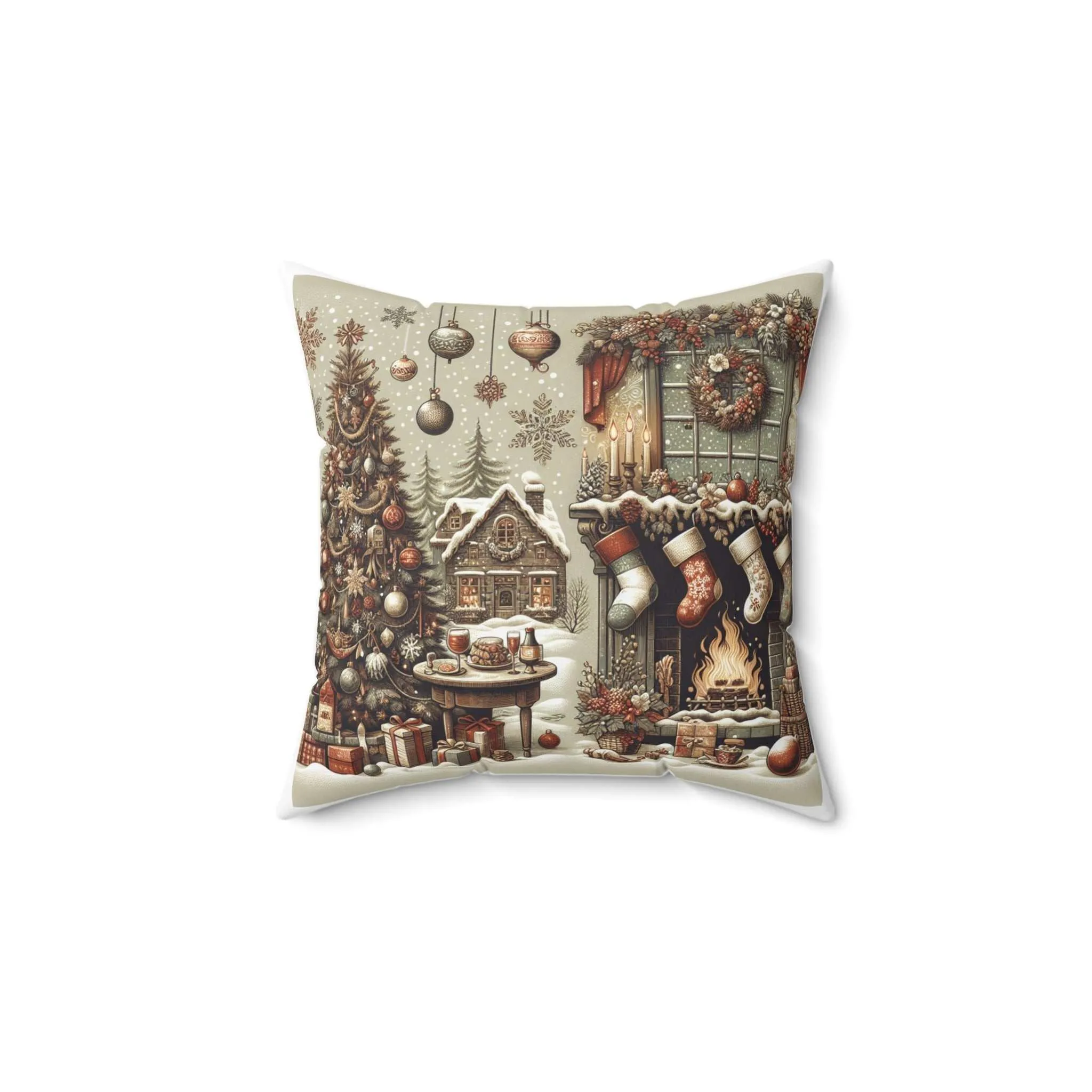 cozy christmas living room pillow - spun polyester square cushion foam
