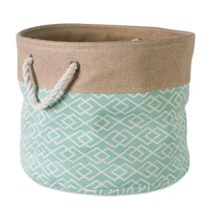 DII Collapsible Burlap Storage Basket or Bin with Durable Cotton Handles, Home Organizational Solution for Office, Bedroom, Closet, Toys, & Laundry (Large Round - 16x15"), Diamond Aqua