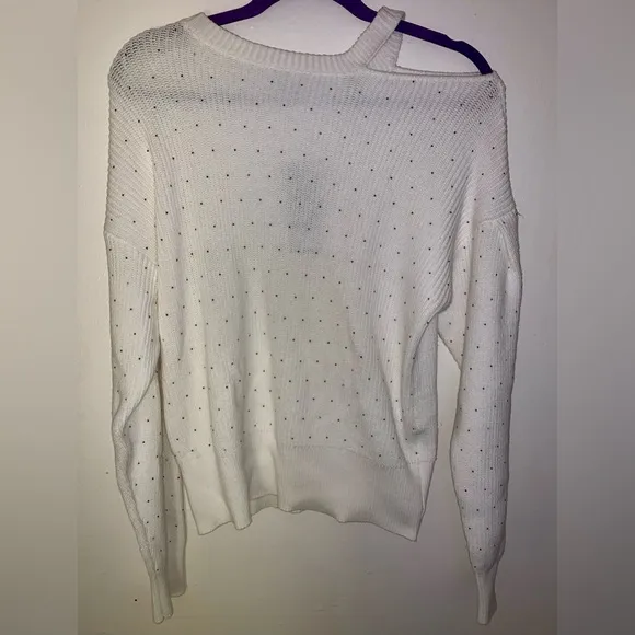DKNY Crystal Embellished Cutout Sweater (Small; Ivory)