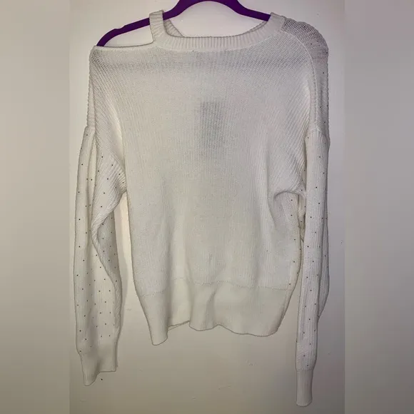 DKNY Crystal Embellished Cutout Sweater (Small; Ivory)