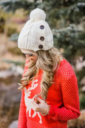 Door Buster - Ivory 3 Button Beanie