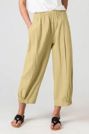 Elastic Waist Cotton & Linen Pants