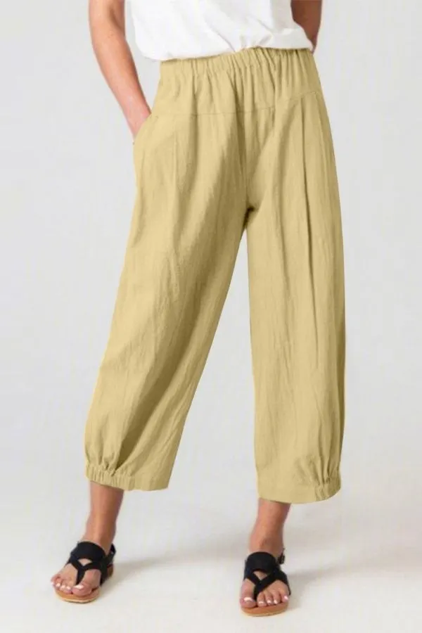 Elastic Waist Cotton & Linen Pants