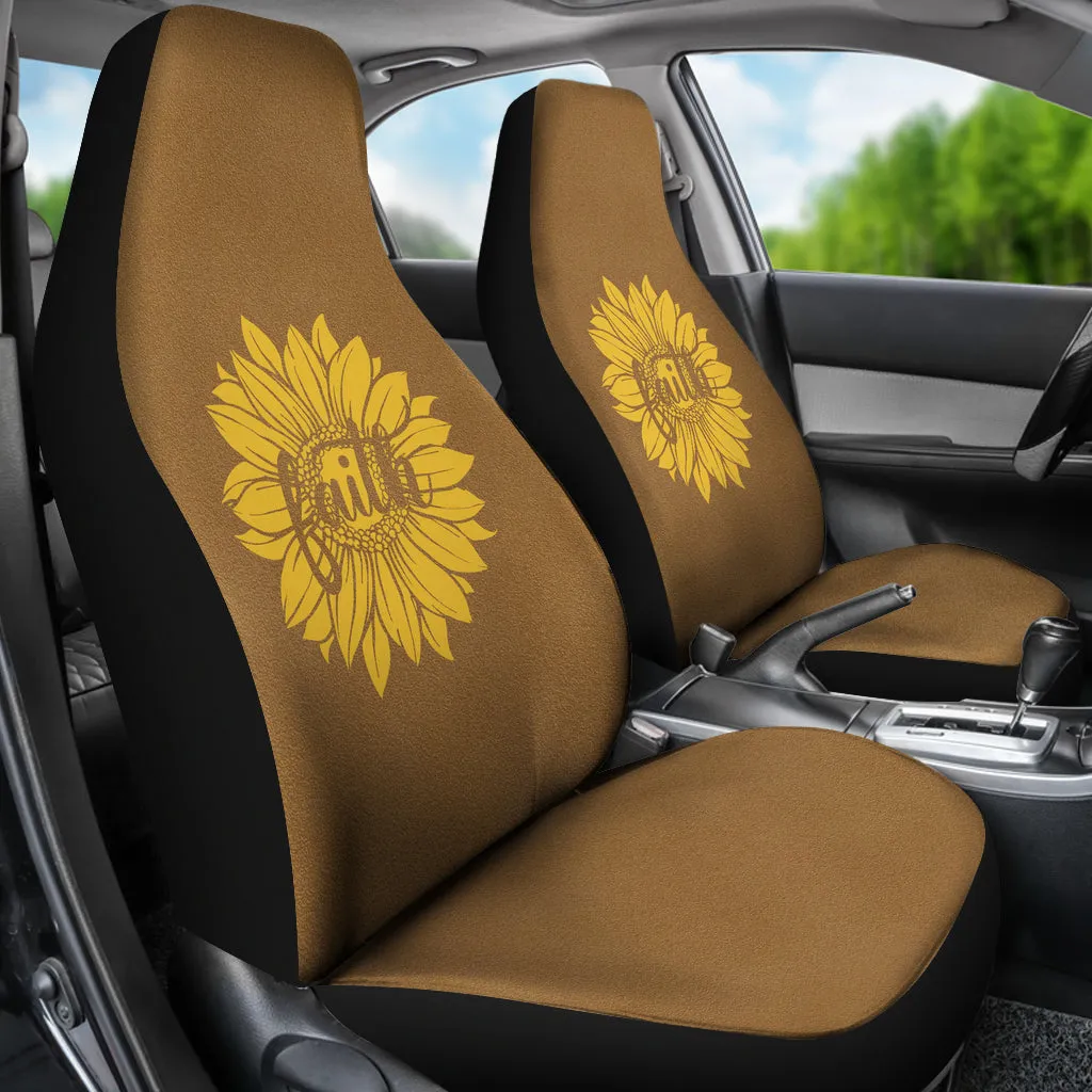 Faith Sunflower on Rustic Brown Faux Suede Car Seat Covers